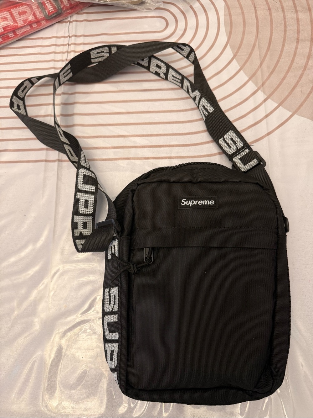 Supreme Black Crossbody Shoulder Bag with Logo Strap